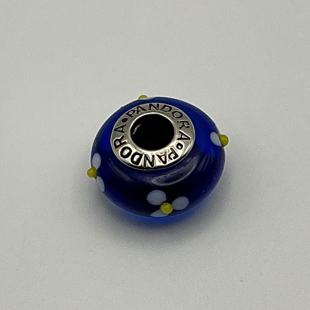 Blue Flowers Retired Pandora Charm, Murano Glass